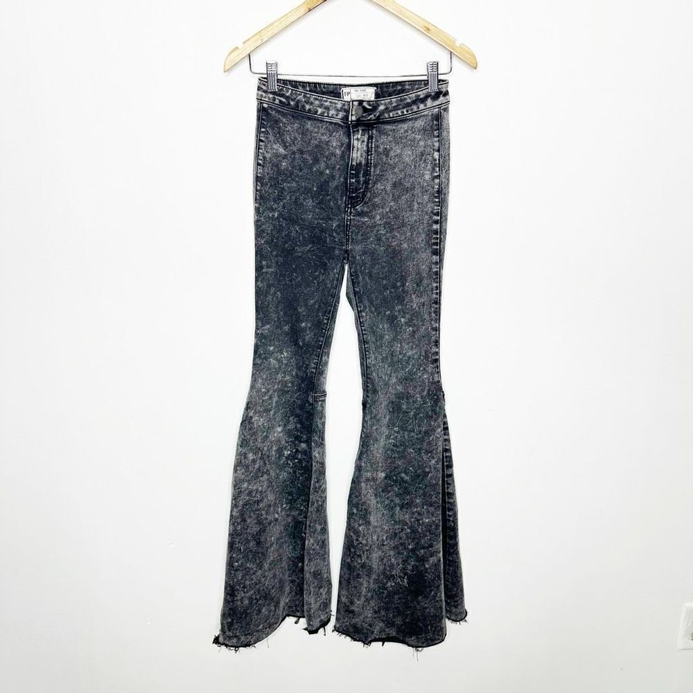 Free People Acid Wash Black Flare Jeans - Picture 2 of 8